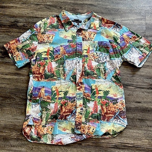 Vintage Tommy Hilfiger world traveler graphic mens shortsleeve button-up sz XL⚫️ - Picture 1 of 10